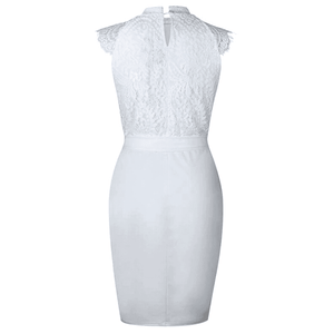 White Lace Slim Pencil O-Neck Women Midi Dress