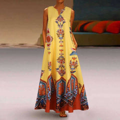 Casual Floral Printed Maxi Long Vintage Sleeveless Women Dress