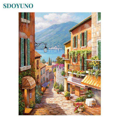 Image of Landscape on canvas acrylic Painting By Numbers DIY 60x75cm Frame Digital Painting Draw Number