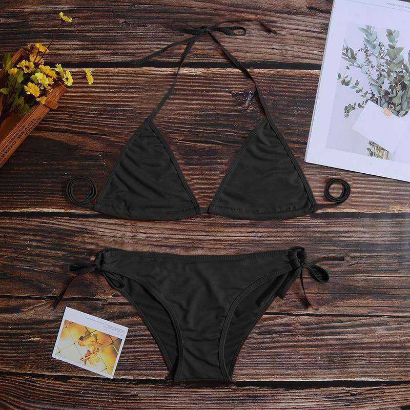 Sexy Women Pure Color 2021 New Brazilian Summer Style Lady Bandage Swimwear Bikini Set - AWAKENING AESTHETICS