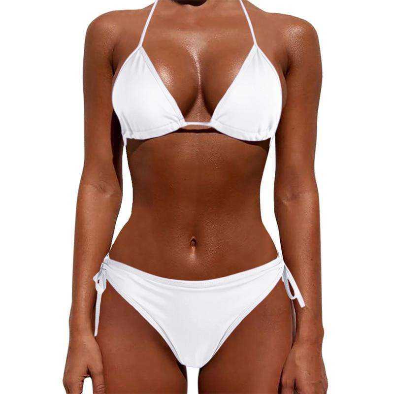 Sexy Women Pure Color 2021 New Brazilian Summer Style Lady Bandage Swimwear Bikini Set - AWAKENING AESTHETICS