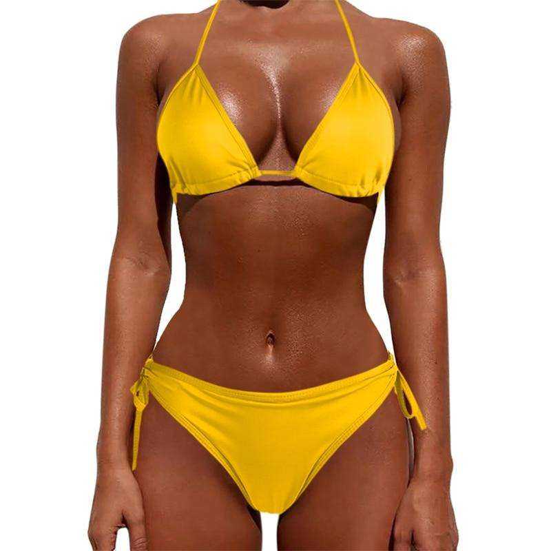 Sexy Women Pure Color 2021 New Brazilian Summer Style Lady Bandage Swimwear Bikini Set - AWAKENING AESTHETICS