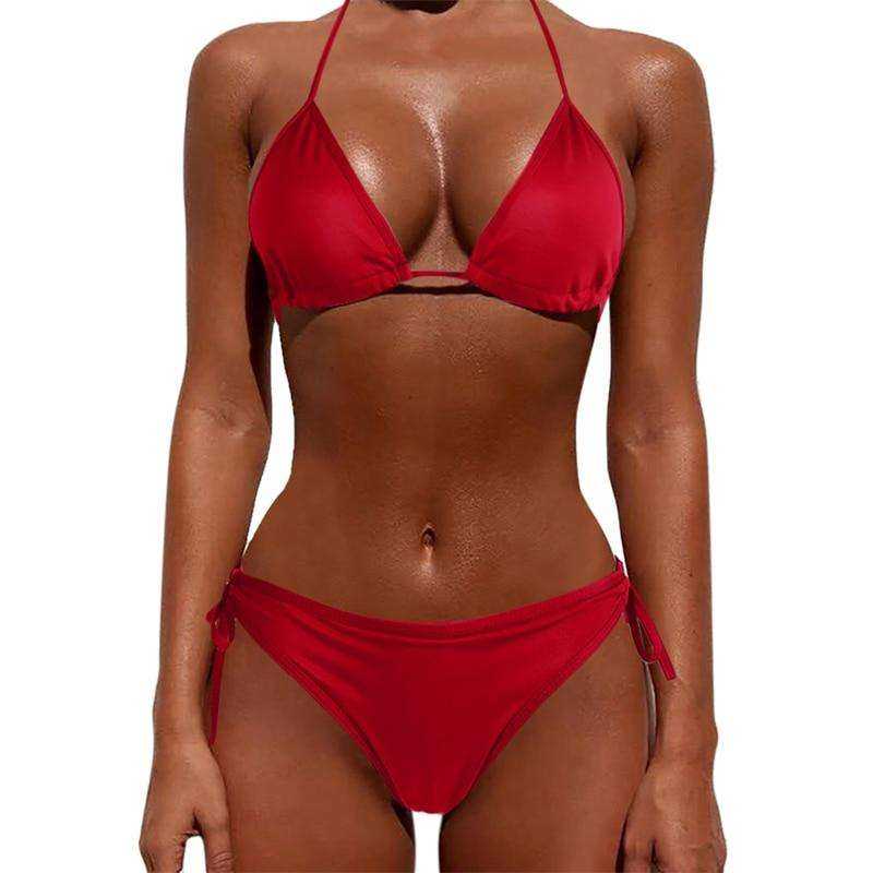 Sexy Women Pure Color 2021 New Brazilian Summer Style Lady Bandage Swimwear Bikini Set - AWAKENING AESTHETICS