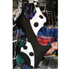 Women Swimsuit Polka Dot Patchwork Strap One Piece Bikini V Neck Trikini Swimwear