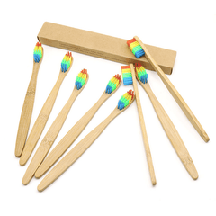 Aesthetic Soft Rainbow Head Wooden Bamboo Toothbrush