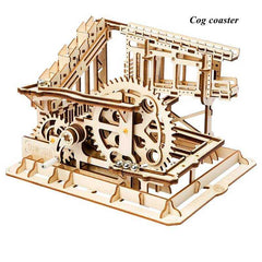 Marble Run DIY Waterwheel Wooden Model Building Block Assembly Toy