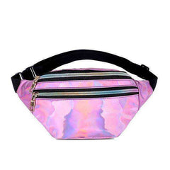 Holographic Waist Belt Bag Women Pink Silver Fanny Geometric Pack