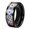 Gold Mechanical Gear Wheel Blue Black Tungsten Ring