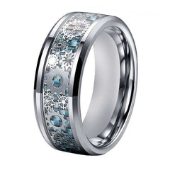Mechanical Gear Wheel Light Blue Inlay Wedding Tungsten Ring