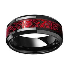 Red Opal And Black Dragon Inlay Wedding Tungsten Ring