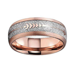 Tungsten Ring Brushed Finish With Imitated Silver Meteorite And Rose Gold Arrow Inlay