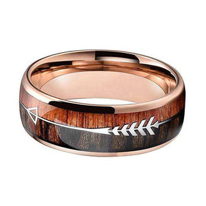 Rose Gold Tungsten Ring Inlay Wedding Band With Arrow And Double Wood