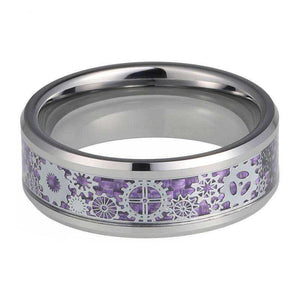 Silver Mechanical Gear Wheel Purple Wedding Tungsten Ring