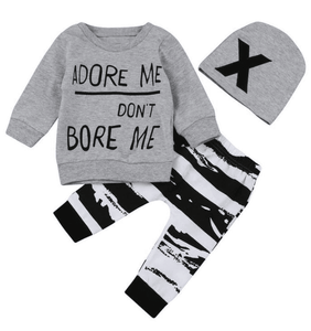 Adore Me Don't Bore Me 3pcs Baby Toddler Outfit Hat