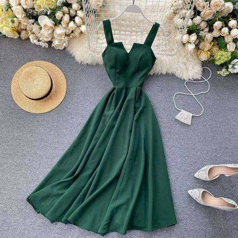 Image of V-neck Vintage Back Bandage Elegant Swing Long Dress