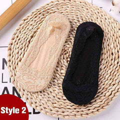 1/2 Pairs Women Girls Lace Flower Short Socks Anti-skid Invisible Ankle Sock Slippers