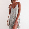 Summer Boho Spaghetti Strap Flower Print Ruffle Mini Dress