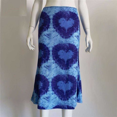 Image of Women's Heart Print Loose Low Waist Package Hip Mid-Calf Skirts