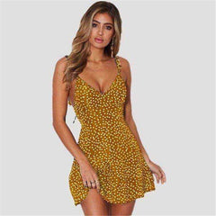Summer Sexy Spaghetti Strap Dot Print Backless Above Knee Mini Ladies Dress