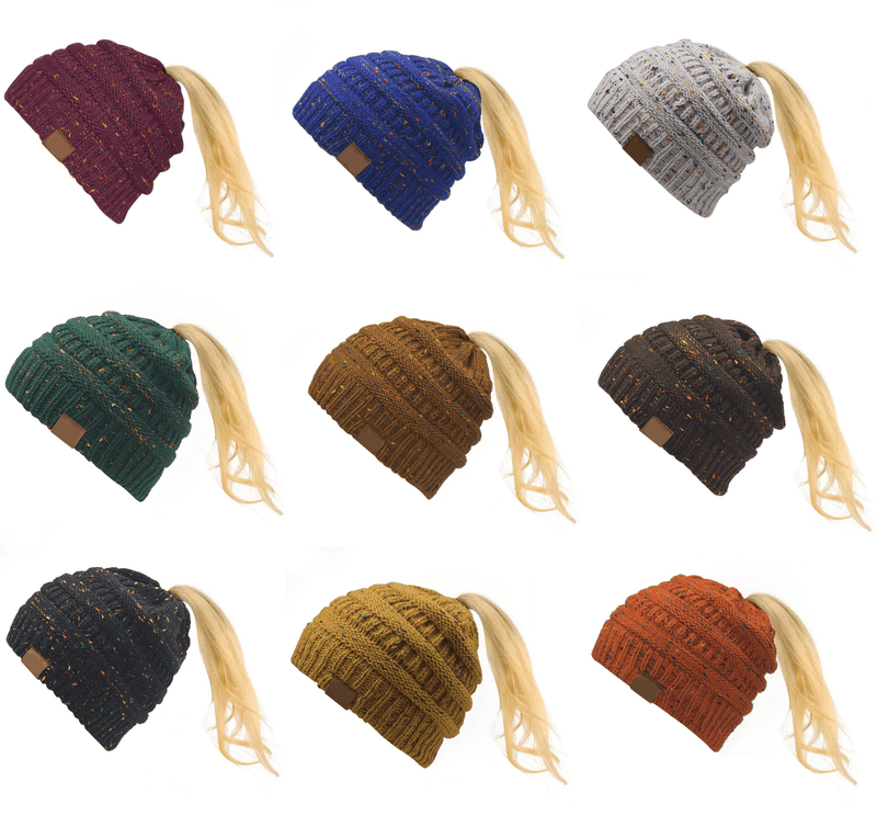 Women Warm Knitted Ponytail Beanies
