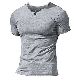 MUSCLE ALIVE Men's Short Sleeve Henleys  T-Shirt Single Button Placket