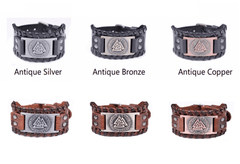 Aesthetic Men Leather Bracelet Metal Engraved Scandinavian Viking Nordic Runes