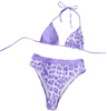 Women Sexy Cut Out Patchwork High Waist Purple Leopard Bikini  Swimwear