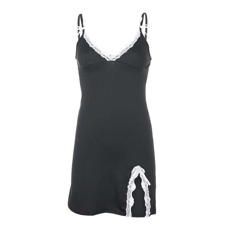 Sexy Lace Patchwork Black Mini Gothic Streetwear Slit Dress
