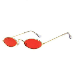 Small Oval Sunglasses Vintage Tiny Metal Frame Flat Lens