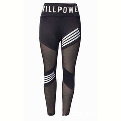 Women High Waist Mesh Pacthwork Plus Size Letter Print Black Gym Fitness Sports Leggings - AWAKENING AESTHETICS