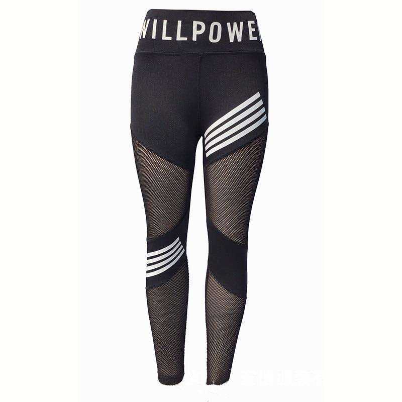 Women High Waist Mesh Pacthwork Plus Size Letter Print Black Gym Fitness Sports Leggings - AWAKENING AESTHETICS