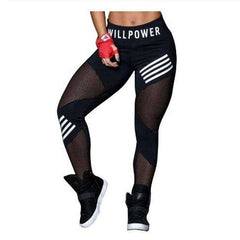 Women High Waist Mesh Pacthwork Plus Size Letter Print Black Gym Fitness Sports Leggings - AWAKENING AESTHETICS