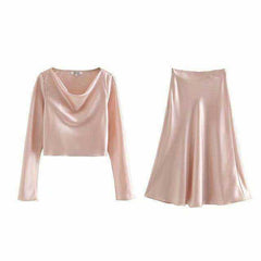 Women's Silky Aesthetic Smooth Crop Set Outfit