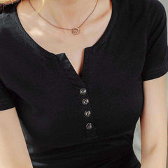 Women Summer Spring Casual Sexy V neck Short Long Sleeve Tshirt - AWAKENING AESTHETICS