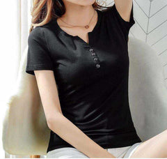 Women Summer Spring Casual Sexy V neck Short Long Sleeve Tshirt - AWAKENING AESTHETICS