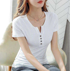 Women Summer Spring Casual Sexy V neck Short Long Sleeve Tshirt - AWAKENING AESTHETICS