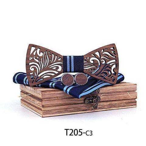 Image of Wooden Bow Tie set and Handkerchief Bow tie Necktie Cravat
