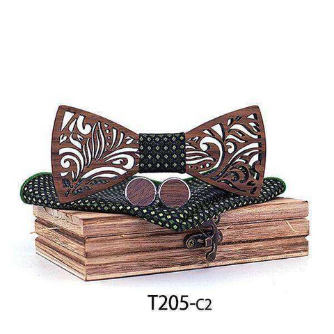 Image of Wooden Bow Tie set and Handkerchief Bow tie Necktie Cravat