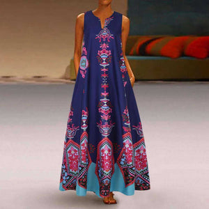 Casual Floral Printed Maxi Long Vintage Sleeveless Women Dress