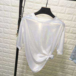 Shiny Loose Stylish Bright Silk T-shirt