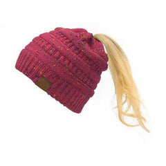 Women Warm Knitted Ponytail Beanies