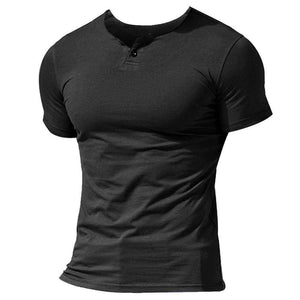 MUSCLE ALIVE Men's Short Sleeve Henleys  T-Shirt Single Button Placket