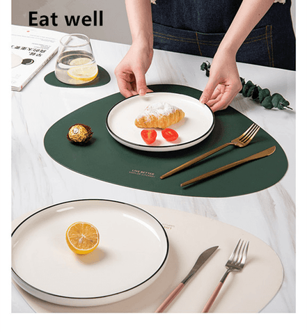 Image of Non Slip PU Leather Tableware Pad Placemat Disc