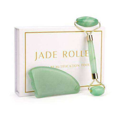 Image of Rose Quartz Slimming Face & Jade Facial Massage Roller Stone Skin Massage Set Box