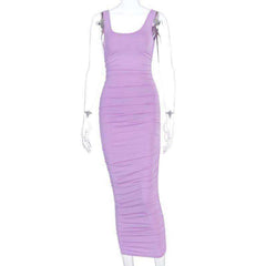 Women Fashion Ruched Sleeveless Skinny Hot Midi Dress